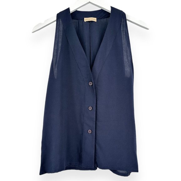 Jesse Kamm Tops - Jesse Kamm Blue Sleeveless Button Closure Silky V-Neck Top